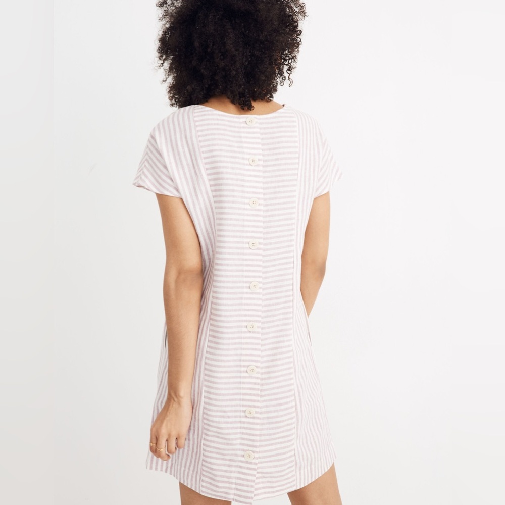 Madewell Stripe-Play Button Back Dress, Lavender, size XS